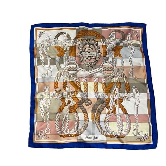 Hermes Della Cavalleria 45 Blue Orange Pink Rope Silk Scarf - Picture 1 of 8